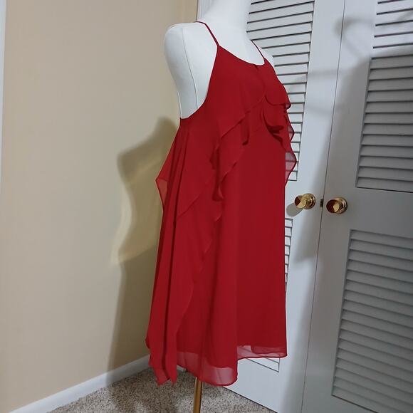 BCBGeneration red spaghetti strap fully lined sheer ruffled front easy care - Picture 6 of 16